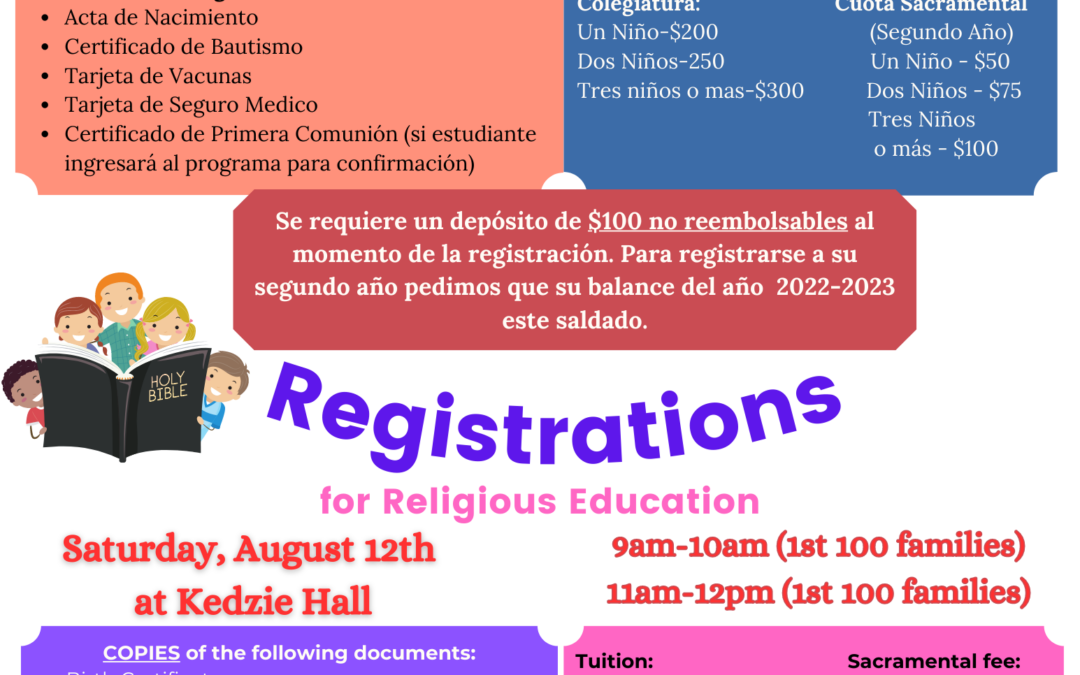 Religious Education Registrations in August