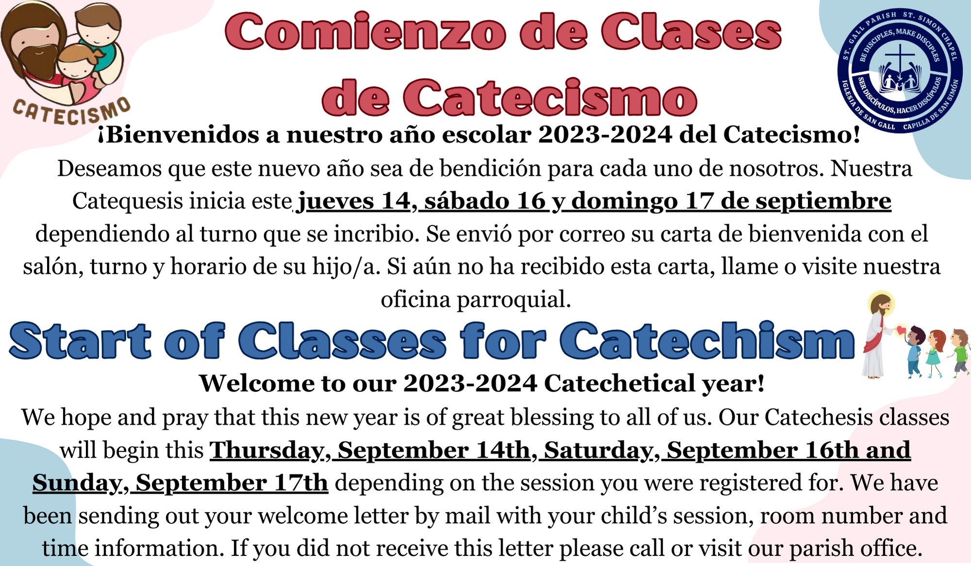 Religious Education Start of Classes